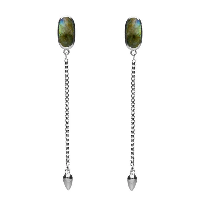Sterling Silver Labradorite Lineaire Long Drop Stud Earrings sold by Jura Watches