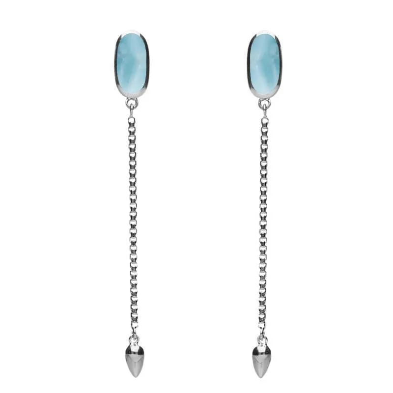 Sterling Silver Larimar Lineaire Long Drop Stud Earrings sold by Jura Watches