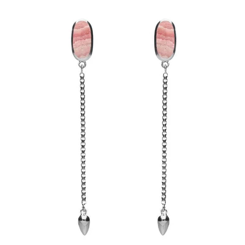 Sterling Silver Rhodochrosite Lineaire Long Drop Stud Earrings sold by Jura Watches