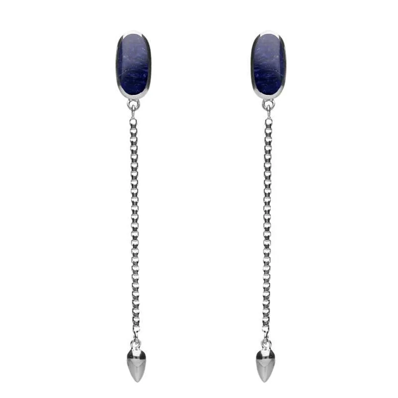 Sterling Silver Sodalite Lineaire Long Drop Stud Earrings sold by Jura Watches