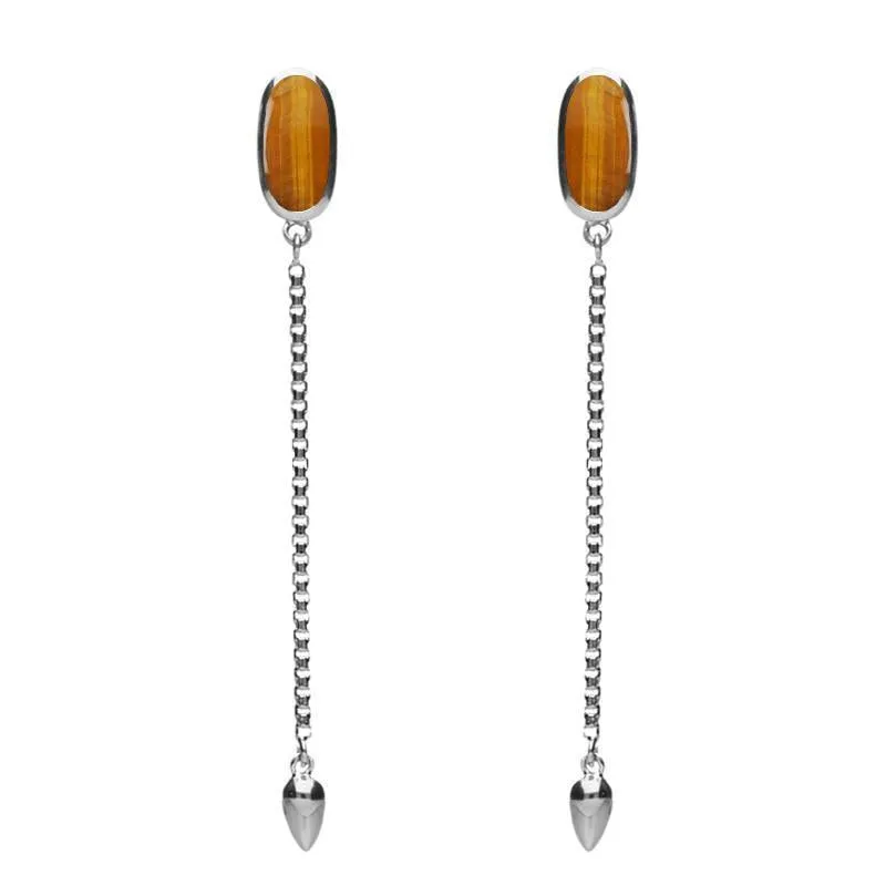 Sterling Silver Tigers Eye Lineaire Long Drop Stud Earrings sold by Jura Watches