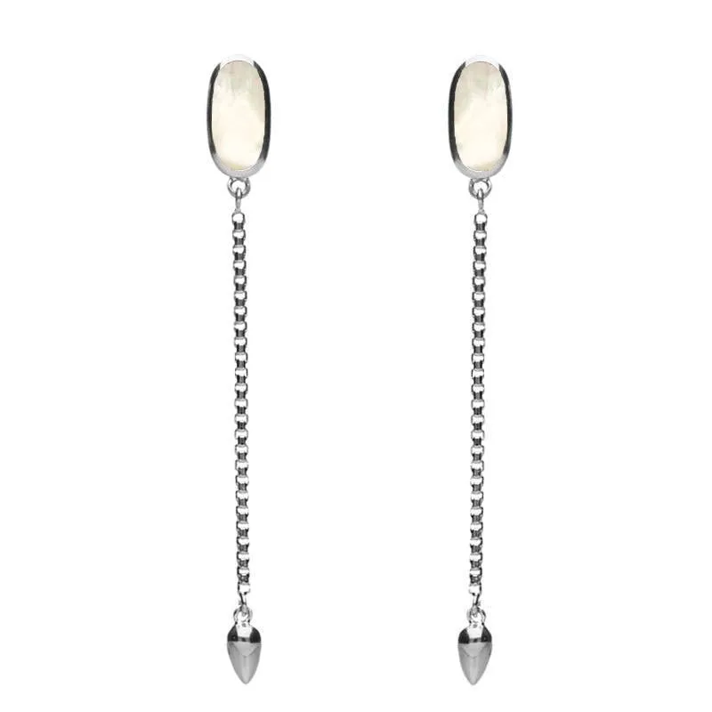 Sterling Silver White Mother Of Pearl Lineaire Long Drop Stud Earrings sold by Jura Watches