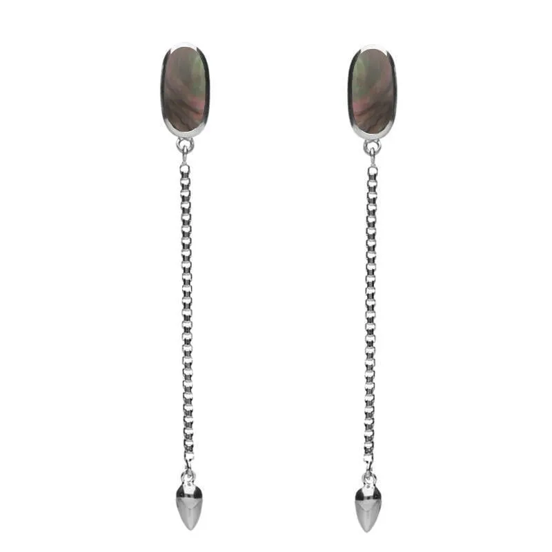 Sterling Silver Dark Mother Of Pearl Lineaire Long Drop Stud Earrings sold by Jura Watches