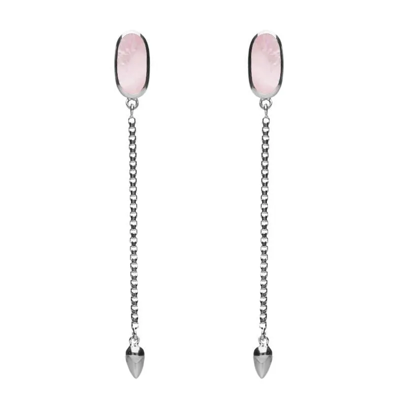 Sterling Silver Pink Mother Of Pearl Lineaire Long Drop Stud Earrings sold by Jura Watches