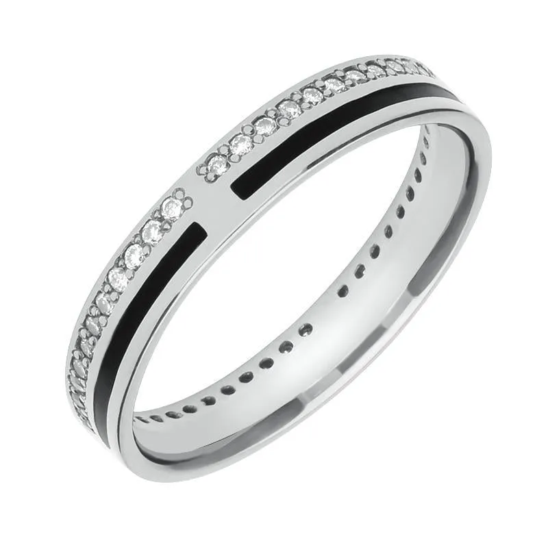 Platinum Whitby Jet Diamond Inlaid Wedding Band Ring sold by Jura Watches