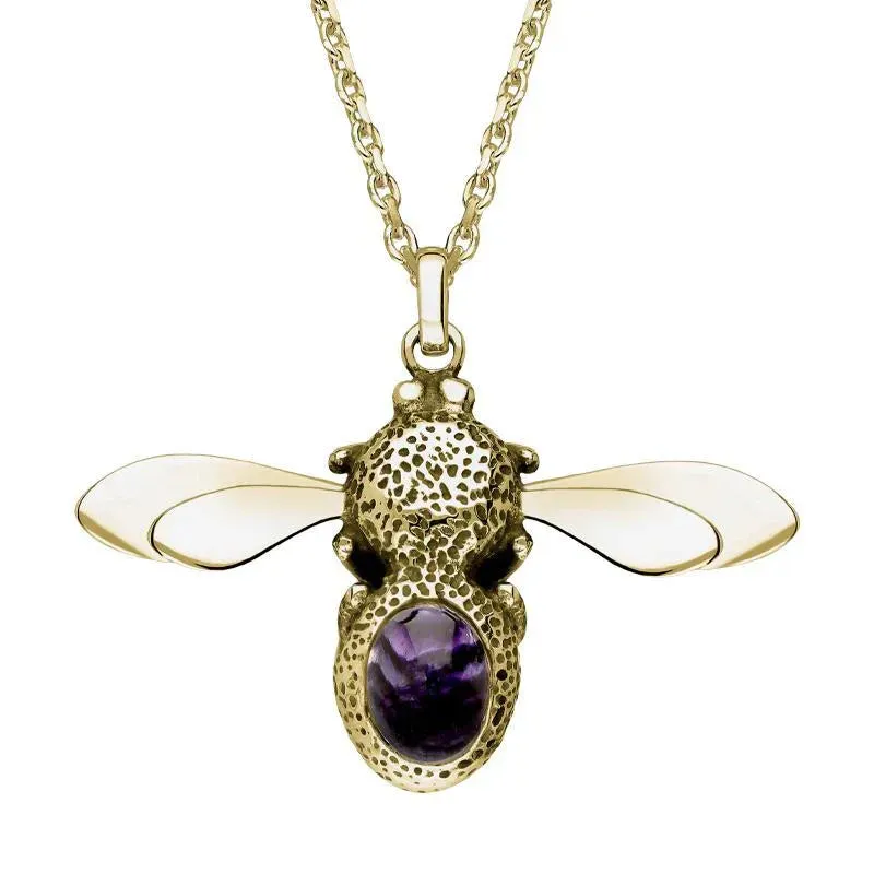 9ct Yellow Gold Blue John Stone Set Bee Necklace made by C.W. Sellors