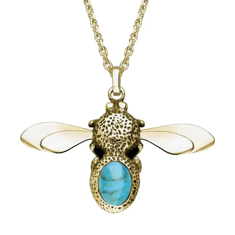 9ct Yellow Gold Turquoise Stone Set Body Bee Necklace made by C.W. Sellors