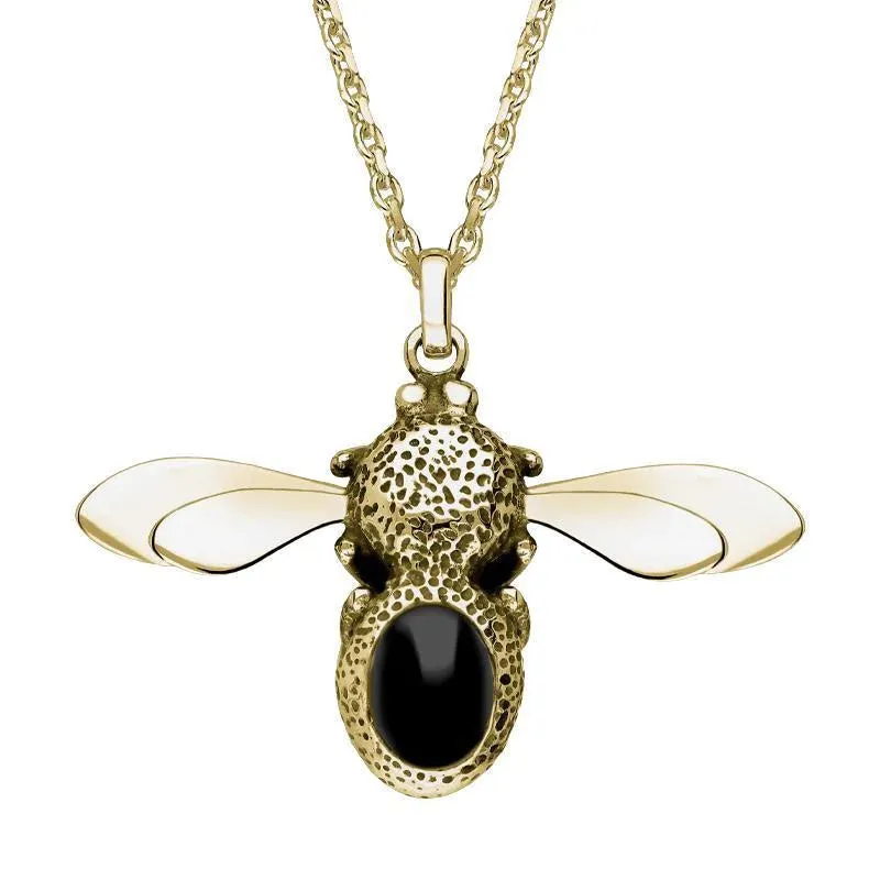 9ct Yellow Gold Whitby Jet Stone Set Body Bee Necklace sold by Jura Watches