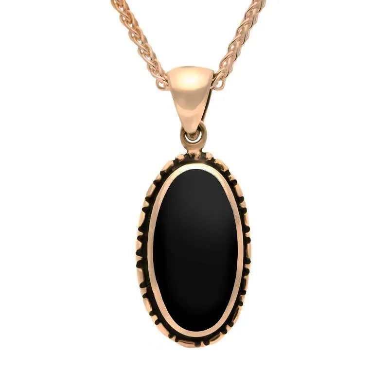 9ct Rose Gold Whitby Jet Oval Rope Edge Necklace sold by Jura Watches