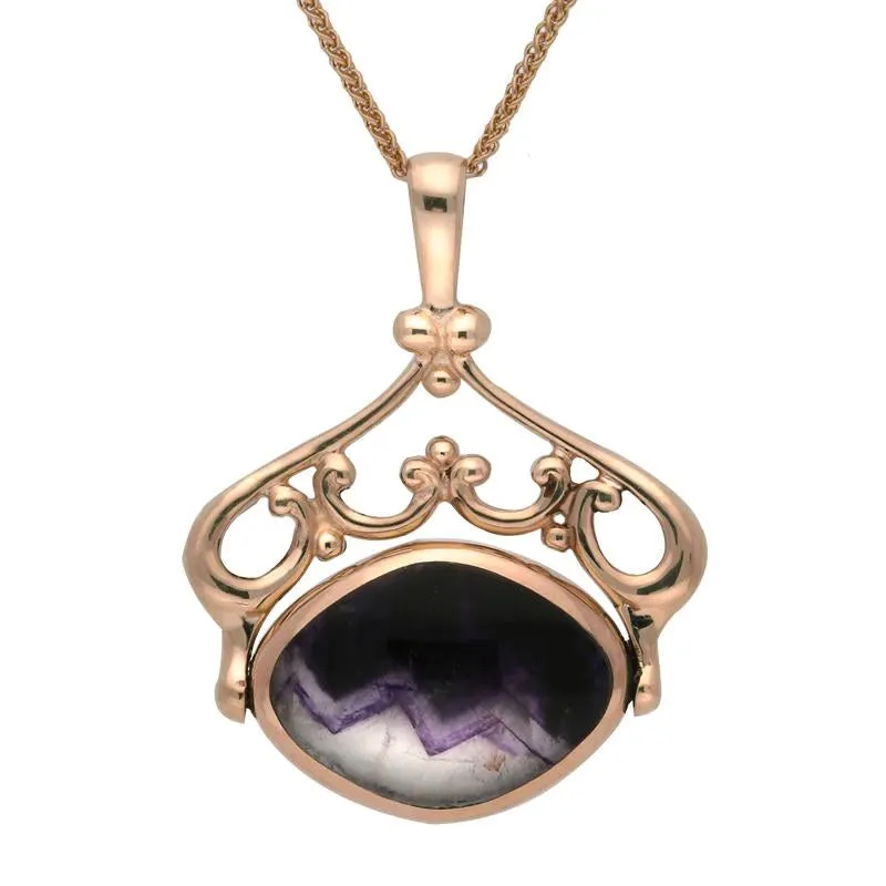 9ct Rose Gold Whitby Jet Blue John Double Sided Swivel Necklace sold by Jura Watches product image thumbnail 2