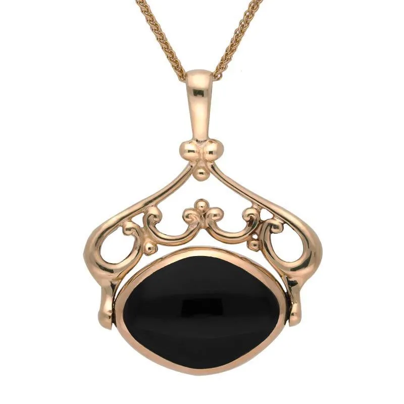 9ct Rose Gold Whitby Jet Blue John Double Sided Swivel Necklace sold by Jura Watches