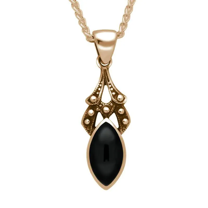 9ct Rose Gold Whitby Jet Marquise Drop Necklace sold by Jura Watches