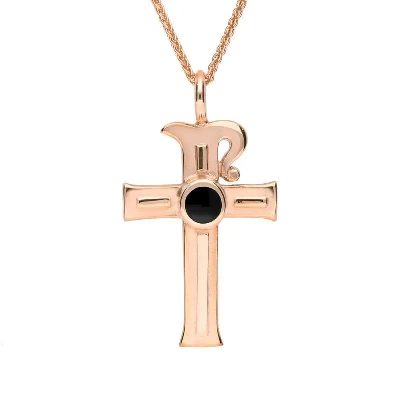 9ct Rose Gold Whitby Jet Celtic Cross Necklace sold by Jura Watches