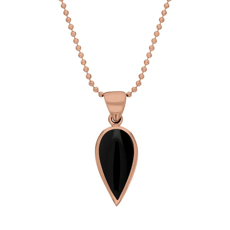 9ct Rose Gold Whitby Jet Small Upside Down Pear Necklace sold by Jura Watches