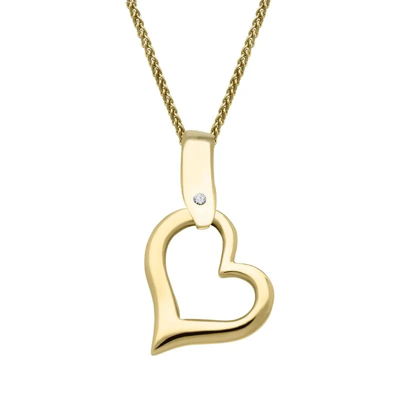 9ct Yellow Gold Diamond Open Heart Necklace sold by Jura Watches