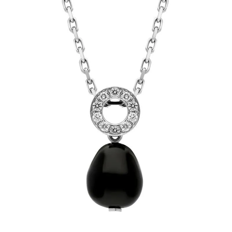 18ct White Gold Whitby Jet Diamond Bead Pave Set Open Round Top Necklace D sold by Jura Watches
