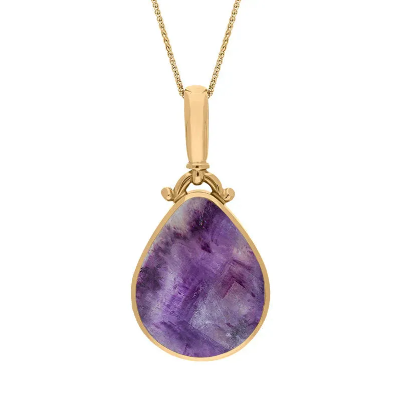 9ct Yellow Gold Blue John Mother of Pearl Double Sided Pear Fob Necklace sold by Jura Watches