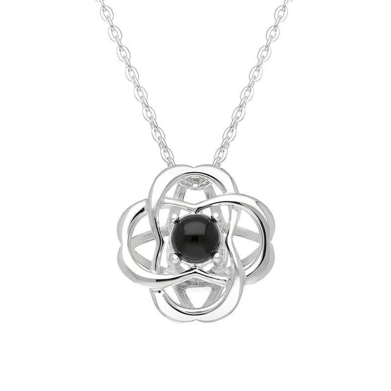 Sterling Silver Whitby Jet Open Round Flower Necklace sold by Jura Watches