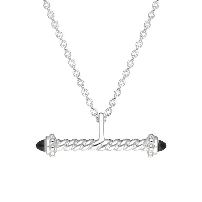 Sterling Silver Whitby Jet Twisted T Bar Necklace sold by Jura Watches