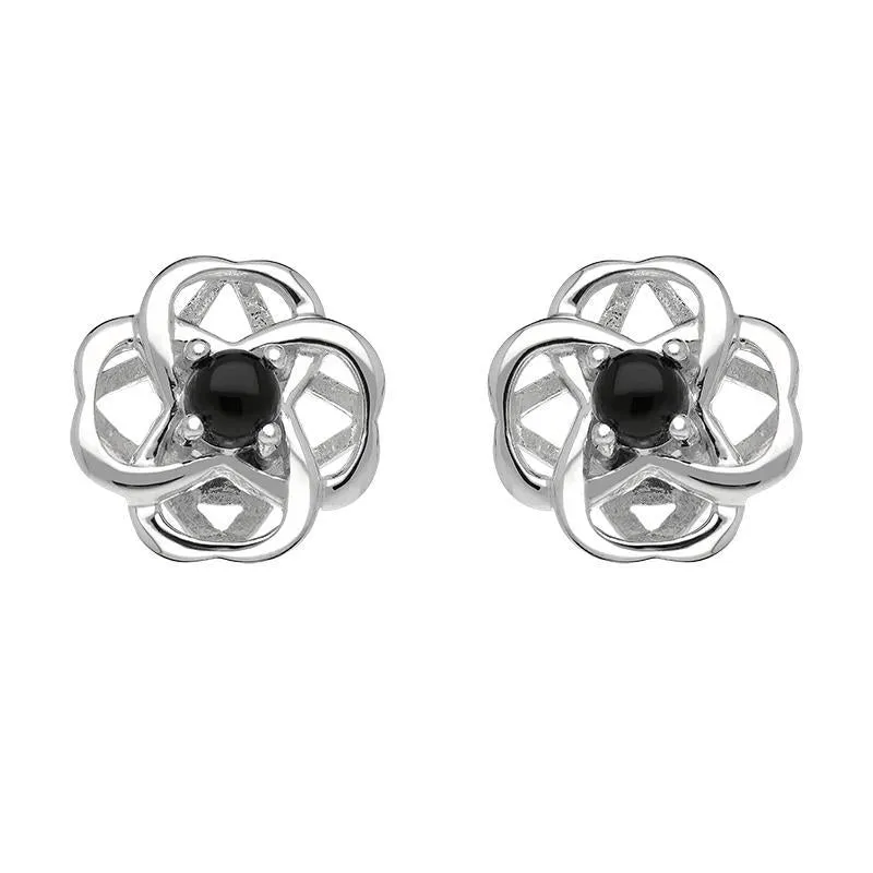 Sterling Silver Whitby Jet Open Round Flower Stud Earrings sold by Jura Watches