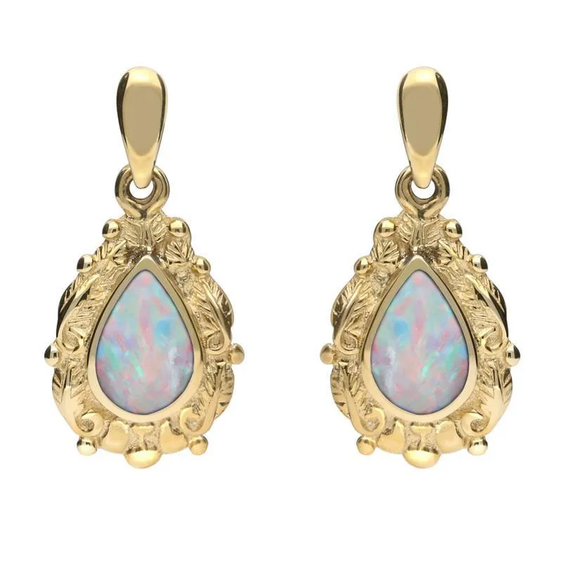 9ct Yellow Gold Opal Pear Shaped Leaf Drop Earrings sold by Jura Watches