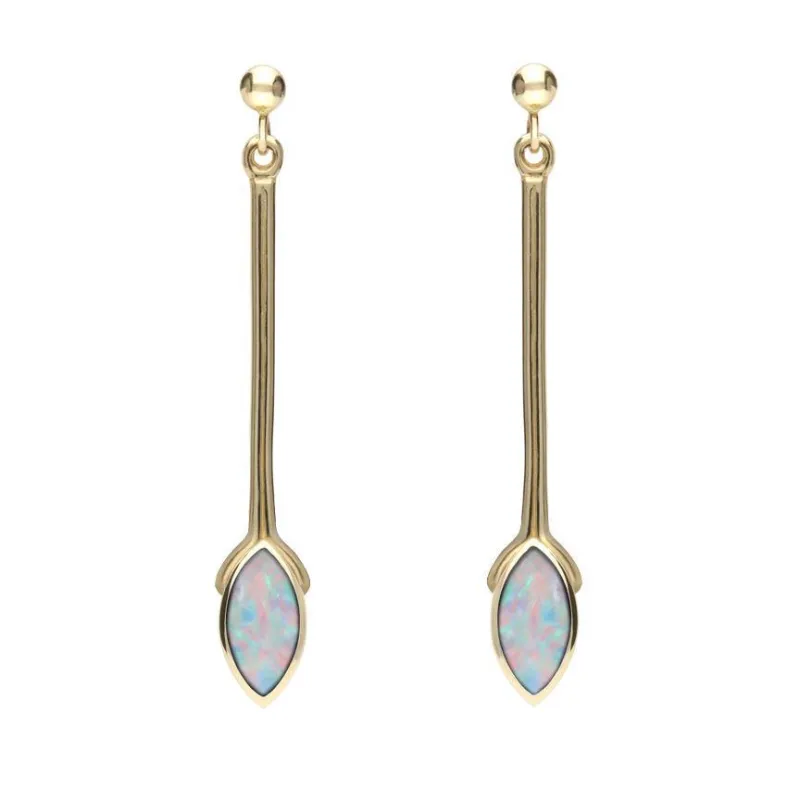 9ct Yellow Gold Opal Marquise Long Drop Earrings sold by Jura Watches