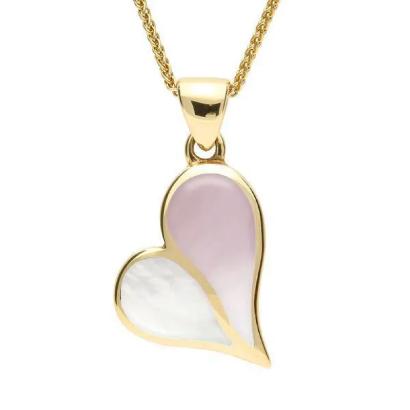 9ct Yellow Gold Pink and White Mother of Pearl Split Heart Necklace sold by Jura Watches