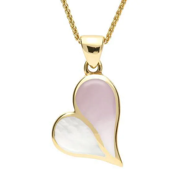 9ct Yellow Gold Pink and White Mother of Pearl Split Heart Necklace sold by Jura Watches
