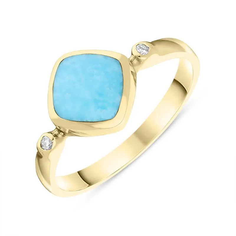 18ct Yellow Gold Turquoise 0.04ct Diamond Curved Cushion Ring sold by Jura Watches