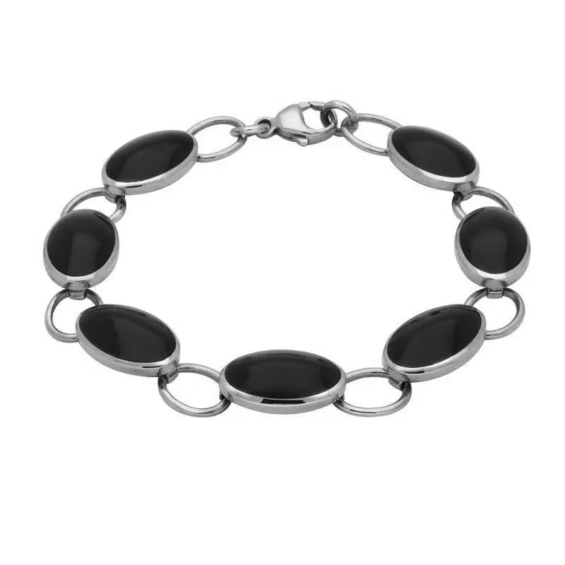 Sterling Silver Whitby Jet Seven Stone Oval Bracelet sold by Jura Watches