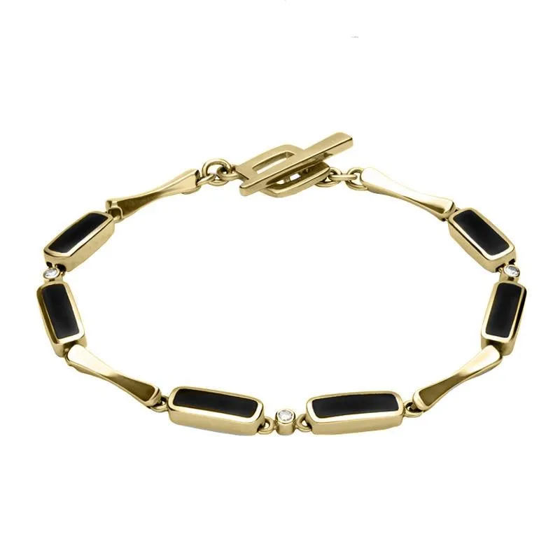 18ct Yellow Gold Whitby Jet 0.09ct Diamond Six Stone Oblong Bracelet sold by Jura Watches