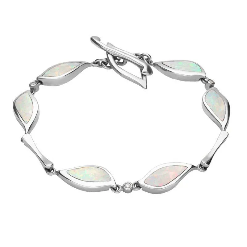 18ct White Gold Opal 0.21ct Diamond Six Stone Leaf Bracelet D sold by Jura Watches