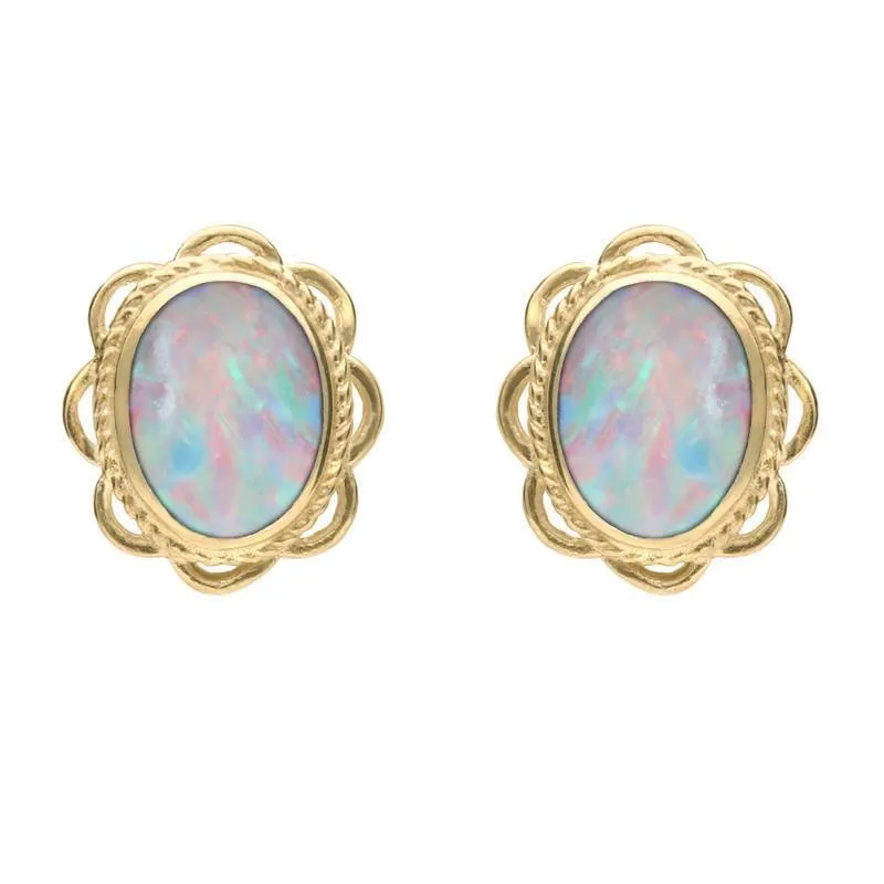 9ct Yellow Gold Opal Rope Frill Edge Oval Stud Earrings sold by Jura Watches