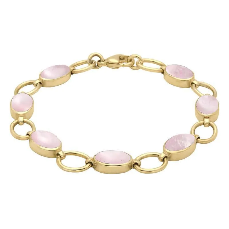 9ct Yellow Gold Pink Mother of Pearl Oval Ring Bracelet sold by Jura Watches