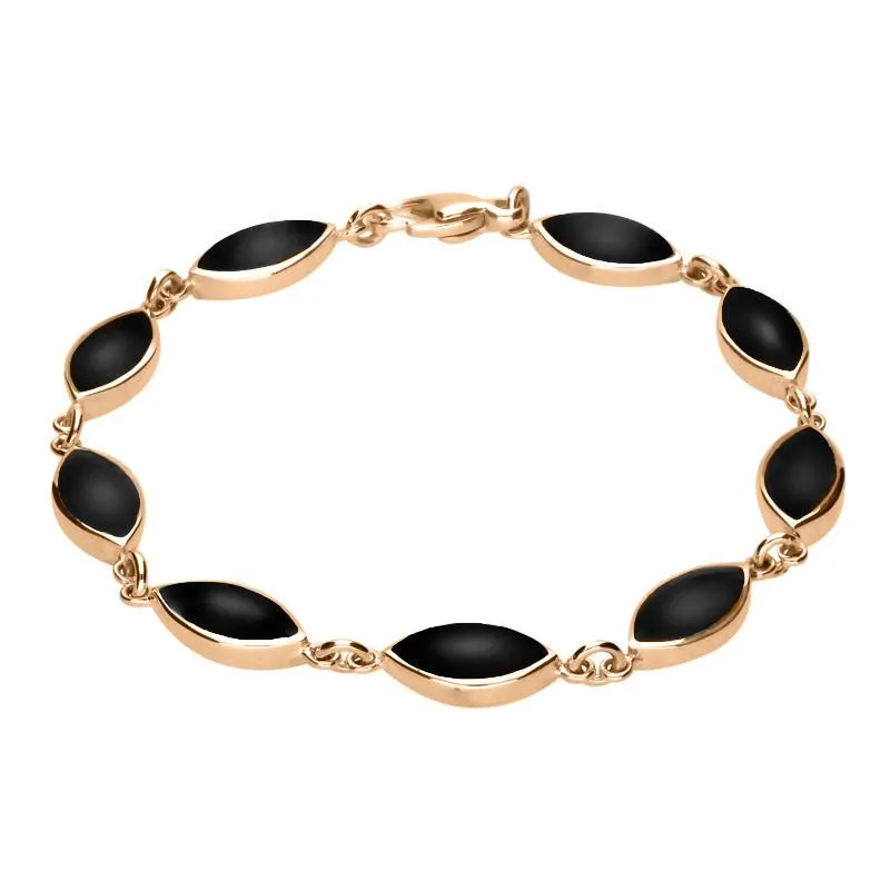 9ct Rose Gold Whitby Jet Marquise Bracelet sold by Jura Watches