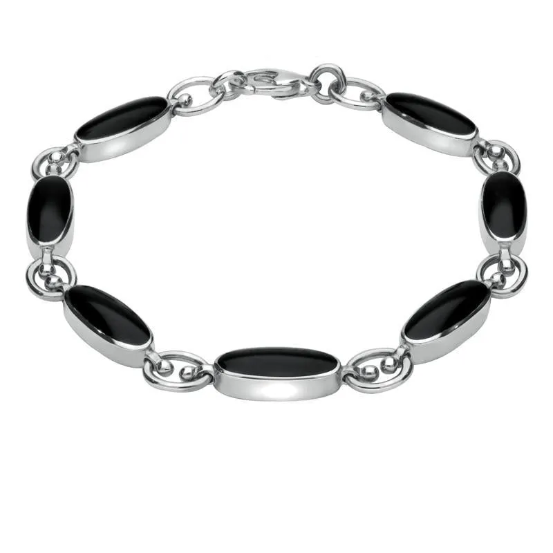 Sterling Silver Whitby Jet Long Oval Bracelet sold by Jura Watches