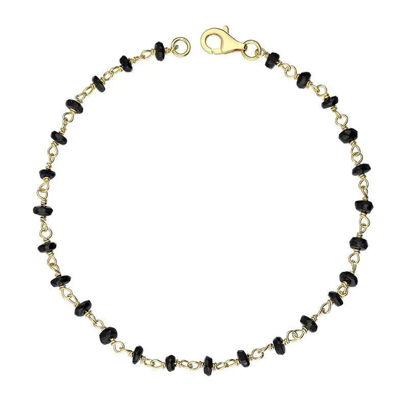 Yellow Gold Plated Sterling Silver Whitby Jet 4mm Bead Chain Link Bracelet sold by Jura Watches