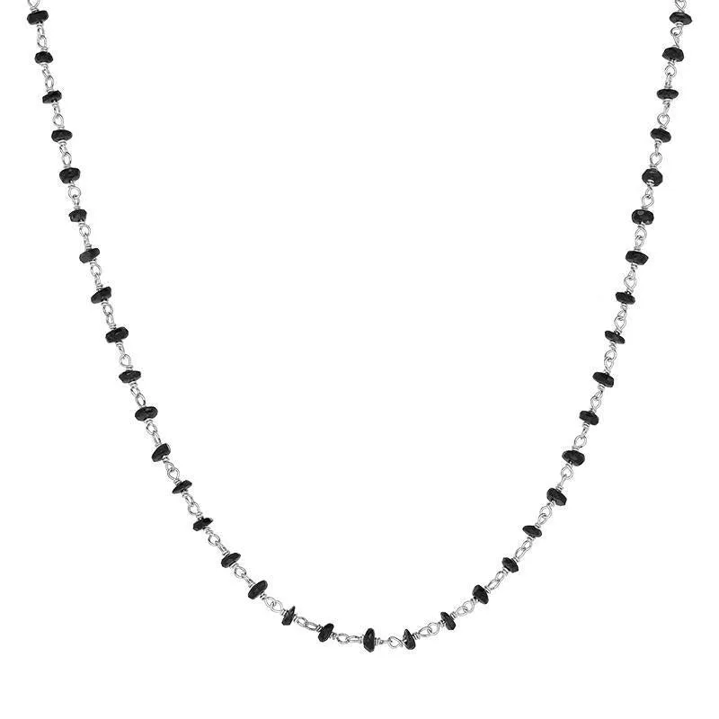 Sterling Silver Whitby Jet 4mm Bead Chain Link Necklace sold by Jura Watches