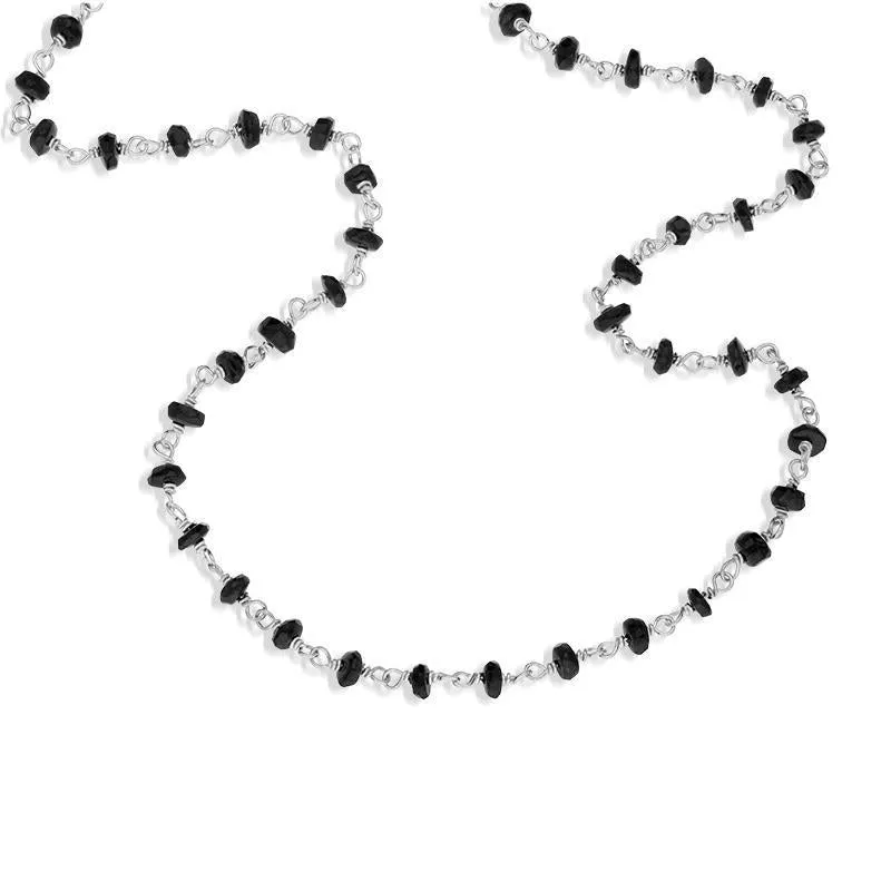 Sterling Silver Whitby Jet 4mm Bead Chain Link Necklace sold by Jura Watches product image thumbnail 2