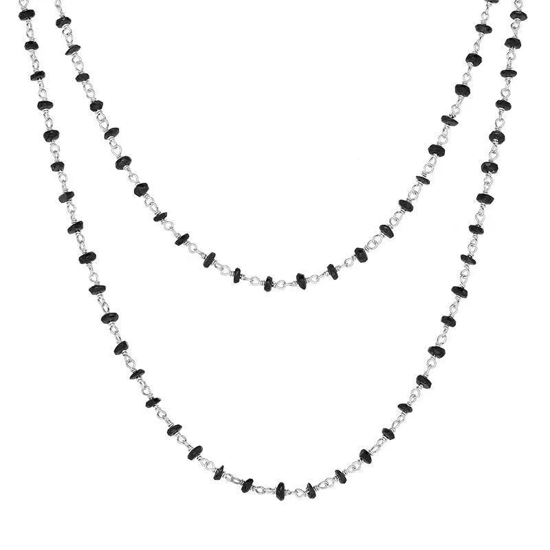 Sterling Silver Whitby Jet 4mm Bead Chain Link Necklace sold by Jura Watches