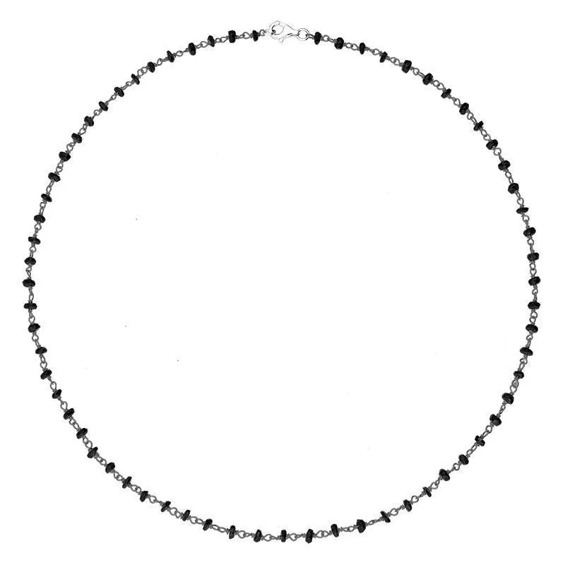 Rhodium Plate Whitby Jet 4mm Bead Chain Link Necklace sold by Jura Watches