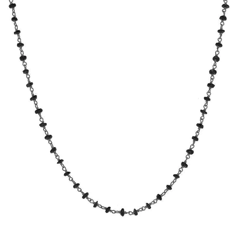 Rhodium Plate Whitby Jet 4mm Bead Chain Link Necklace sold by Jura Watches