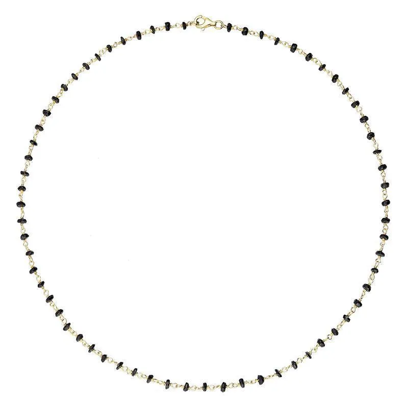 Yellow Gold Plated Sterling Silver Whitby Jet 4mm Bead Chain Link Necklace sold by Jura Watches