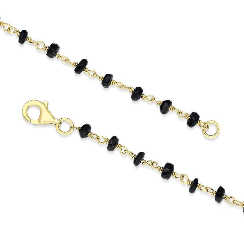 Yellow Gold Plated Sterling Silver Whitby Jet 4mm Bead Chain Link Necklace sold by Jura Watches product image thumbnail 2