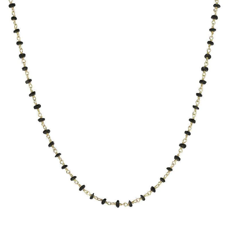 Yellow Gold Plated Sterling Silver Whitby Jet 4mm Bead Chain Link Necklace sold by Jura Watches