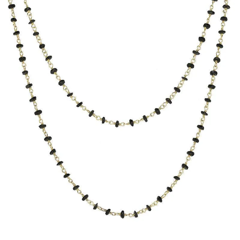 Yellow Gold Plated Sterling Silver Whitby Jet 4mm Bead Chain Link Necklace sold by Jura Watches