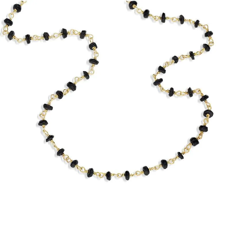 Yellow Gold Plated Sterling Silver Whitby Jet 4mm Bead Chain Link Necklace sold by Jura Watches product image thumbnail 2