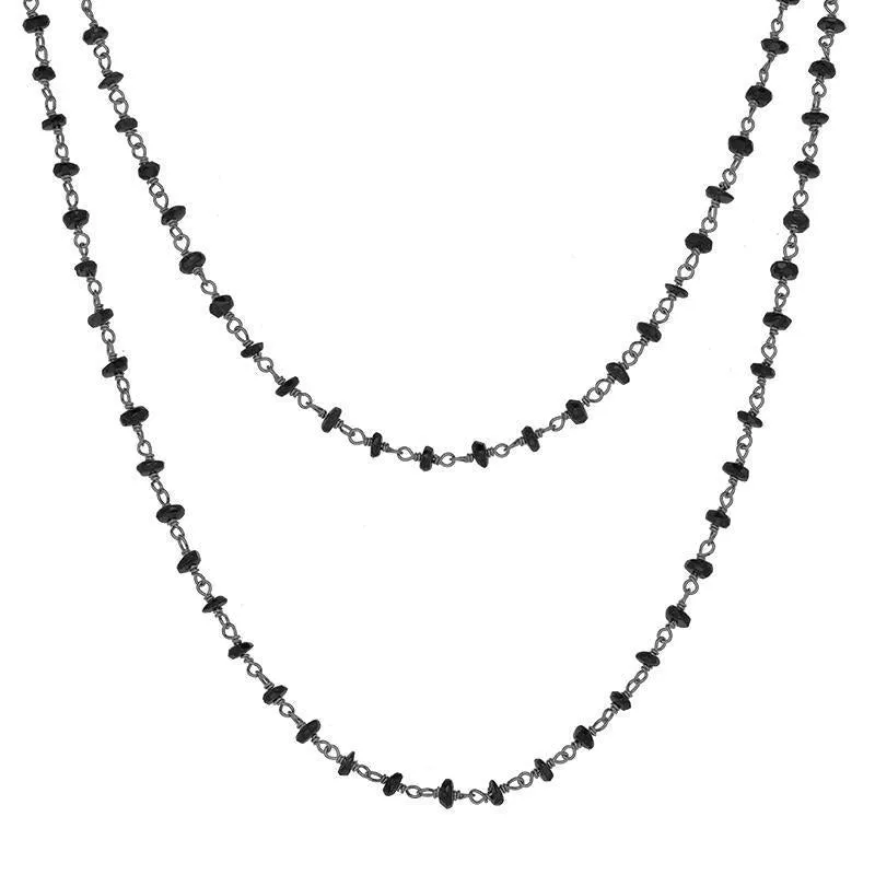 Rhodium Plate Whitby Jet 4mm Bead Chain Link Necklace sold by Jura Watches