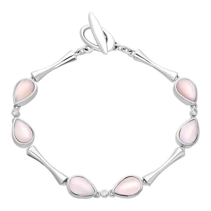 18ct White Gold Pink Mother of Pearl 0.09ct Diamond Six Stone Pear Bracelet sold by Jura Watches