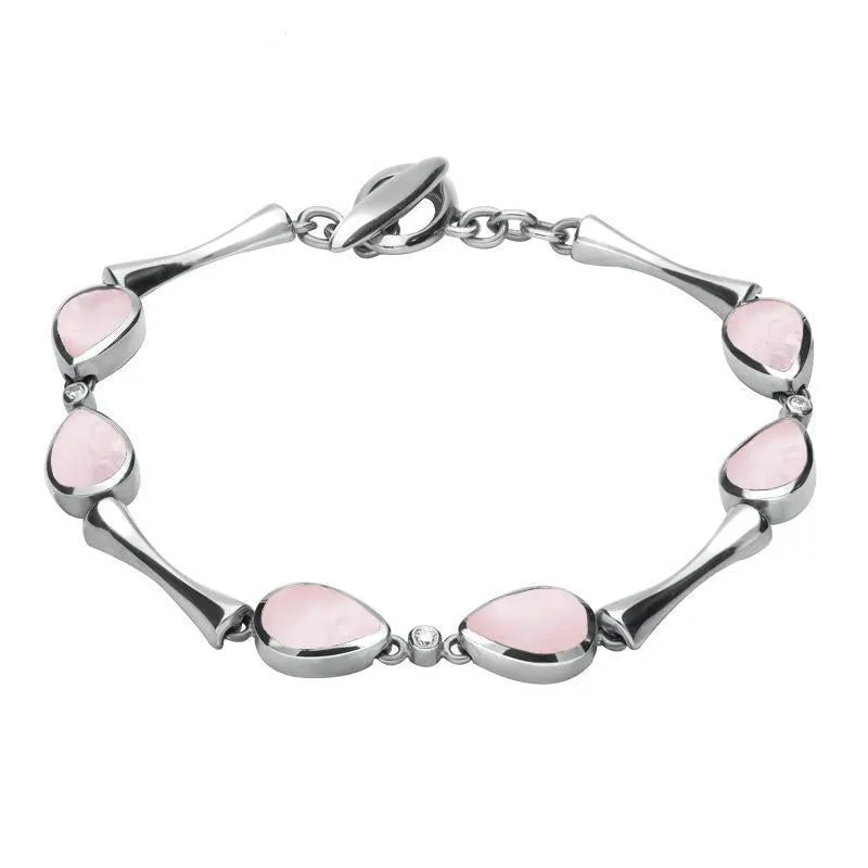 18ct White Gold Pink Mother of Pearl 0.09ct Diamond Six Stone Pear Bracelet sold by Jura Watches product image thumbnail 2